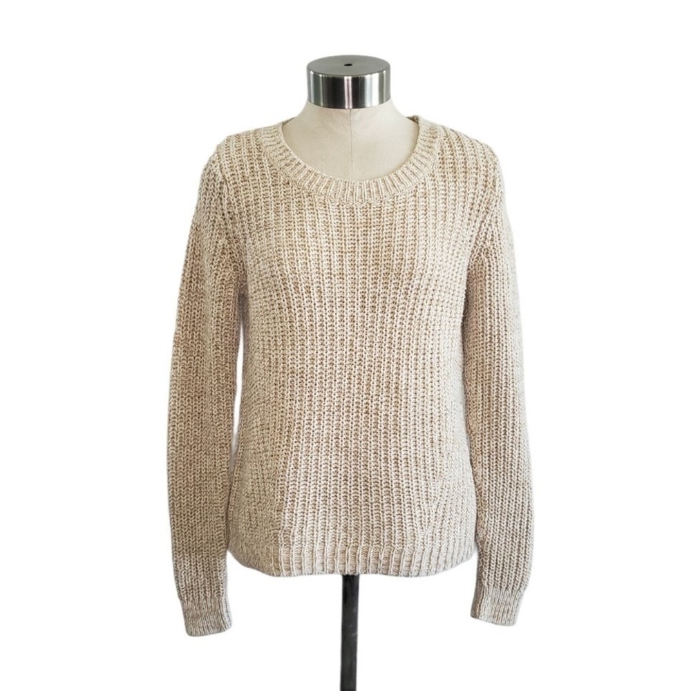 GAP Women's Size S Ribbed Knit Pullover Sweater Tan Oatmeal Color Round Neck